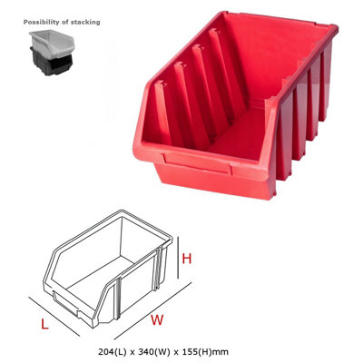 Ergo XL Box Plastic Parts Storage Stacking 204x340x155mm - Colour Red - Pack of 4