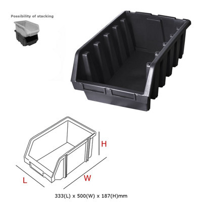 Ergo XL+ Box Plastic Parts Storage Stacking 333x500x187mm - Colour Black - Pack of 2