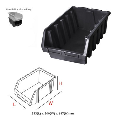 Ergo XL+ Box Plastic Parts Storage Stacking 333x500x187mm - Colour Black - Pack of 4