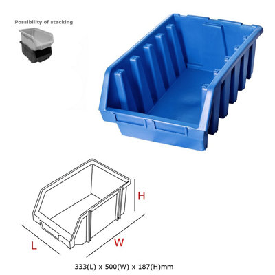Ergo XL+ Box Plastic Parts Storage Stacking 333x500x187mm - Colour Blue - Pack of 3