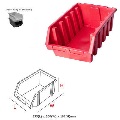 Ergo XL+ Box Plastic Parts Storage Stacking 333x500x187mm - Colour Red - Pack of 3