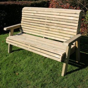 Ergonomic 3 Seat Bench, Wooden Garden Furniture - L75 x W170 x H105 cm - Fully Assembled
