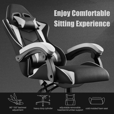 Ergonomic Gaming and Office Chair with Adjustable Features, Lumbar Support, and Stylish Color Options(Black-White)