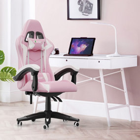 Ergonomic Gaming and Office Chair with Adjustable Features, Lumbar Support, and Stylish Color Options(Pink-White)