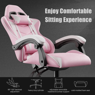 Ergonomic Gaming and Office Chair with Adjustable Features, Lumbar Support, and Stylish Color Options(Pink-White)