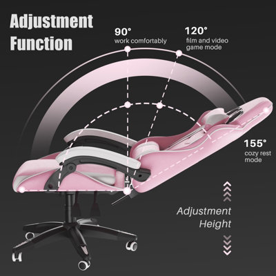 Ergonomic Gaming and Office Chair with Adjustable Features, Lumbar Support, and Stylish Color Options(Pink-White)