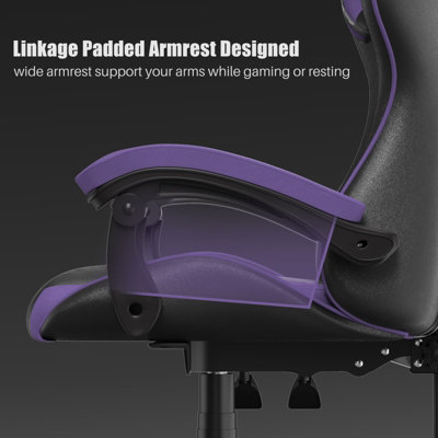Ergonomic Gaming Chair,Soft PU Leather with Adjustable Reclining Back Black&Purple