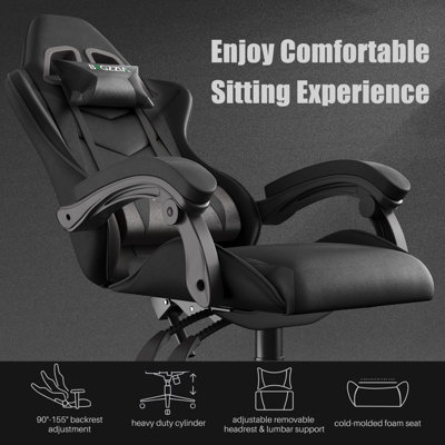 Ergonomic Gaming Chair,Soft PU Leather with Adjustable Reclining Back Black