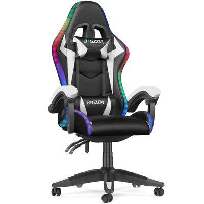 Ergonomic Gaming Chair with LED Lighting Effects, Height Adjustable Backrest with Lumbar & Headrest Support