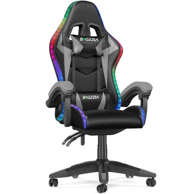 Ergonomic Gaming Chair with LED Lighting Effects, Height Adjustable Backrest with Lumbar & Headrest Support