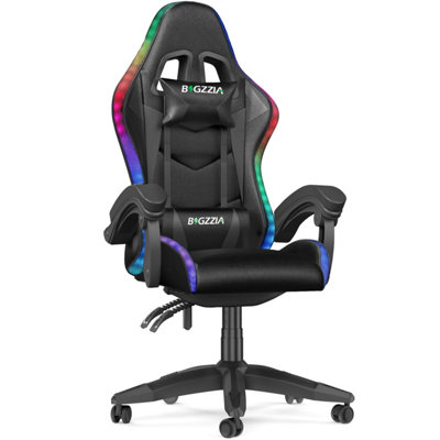 Ergonomic Gaming Chair with LED Lighting Effects, Height Adjustable Backrest with Lumbar & Headrest Support