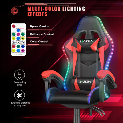 Ergonomic Gaming Chair with LED Lighting Effects, Height Adjustable ...