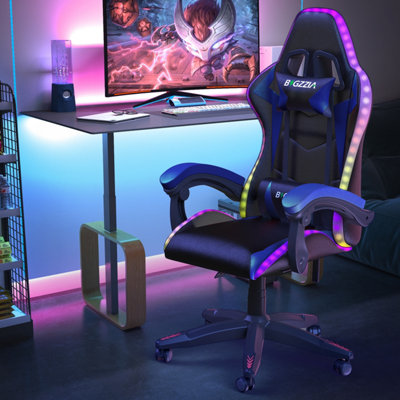 Ergonomic Gaming Chair with LED Lighting Effects, Height Adjustable ...