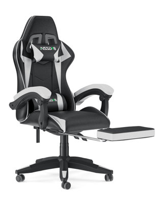 Ergonomic Gaming Chair with With footrest, Height-Adjustable Office & Computer Chair(Black-White)