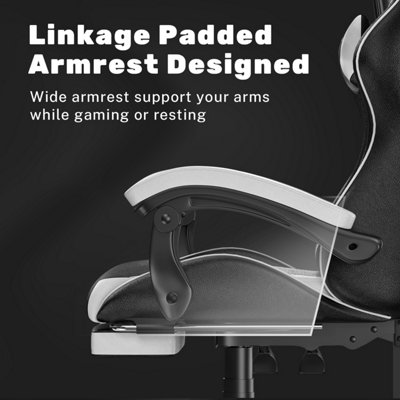 Ergonomic Gaming Chair with With footrest, Height-Adjustable Office & Computer Chair(Black-White)