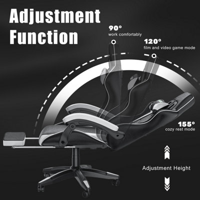 Ergonomic Gaming Chair with With footrest, Height-Adjustable Office & Computer Chair(Black-White)