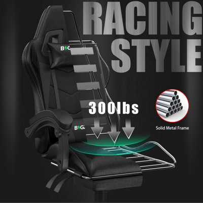 Ergonomic Gaming Chair with With footrest, Height-Adjustable Office & Computer Chair(Black)