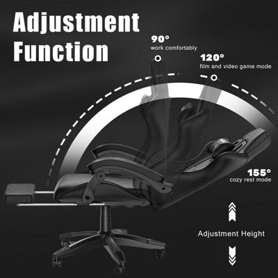 Ergonomic Gaming Chair with With footrest, Height-Adjustable Office & Computer Chair(Black)