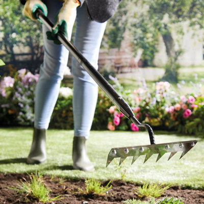 Ergonomic Garden Weed Rake With Carbon Steel Blades, Heavy-Duty Steel ...