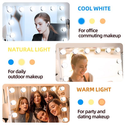 Ergonomic Hollywood Vanity Mirror 14 Dimmable LED Touch Control 50x40cm
