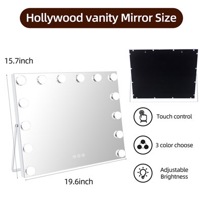 Ergonomic Hollywood Vanity Mirror 14 Dimmable LED Touch Control 50x40cm