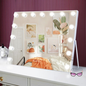 Ergonomic Hollywood Vanity Mirror 15 Dimmable LED Foldable Touch Control Wall-Mounted Rectangular 58x46cm MT005846BUADP