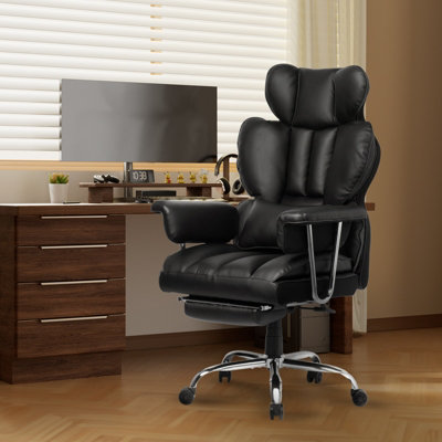 Ergonomic Leather Office Chair with Footrest-Black