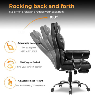 Ergonomic Leather Office Chair with Footrest-Black
