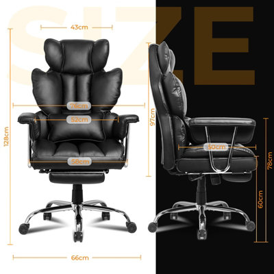 Ergonomic Leather Office Chair with Footrest Black