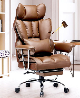 Ergonomic Leather Office Chair with Footrest-Brown