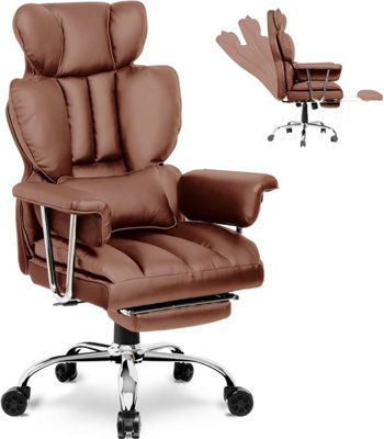 Ergonomic Leather Office Chair with Footrest-Brown