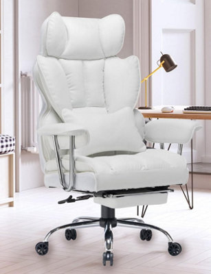 Ergonomic Leather Office Chair with Footrest-White