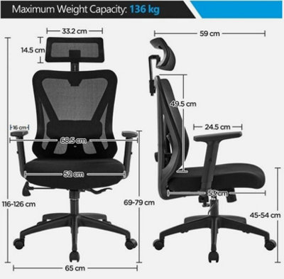 Ergonomic Office Chair Computer Desk Chair High Back Adjustable Chair Black