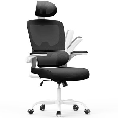 Ergonomic Office Chair,Swivel Computer Chair with Rocking Function and Flip-up Armrests,Black&White