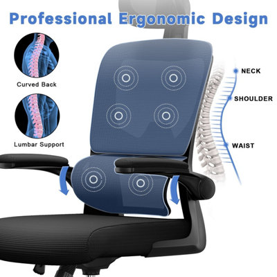 Ergonomic Office Chair with Lumbar Support, Adjustable Headrest & Flip ...