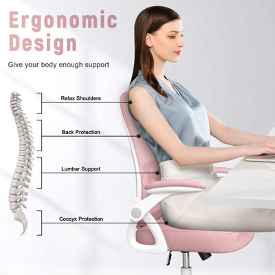Ergonomic Office Desk Chair with Flip-up Armrest Lumbar Support,Padded Seat Cushion for Home and Office