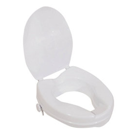 Ergonomic Raised Plastic Toilet Seat with Lid - 2 Inch Height - Easy Install
