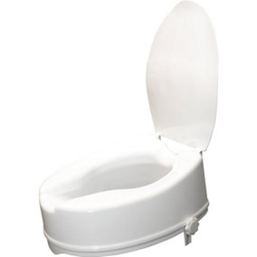 Ergonomic Raised Plastic Toilet Seat with Lid - 6 Inch Height - Easy Install