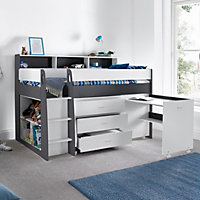 Erin Grey and White Mid Sleeper Bed With Desk And Spring Mattress