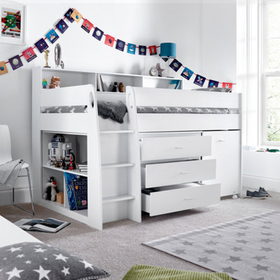 Erin White Mid Sleeper Bed With Desk And Orthopaedic Mattress