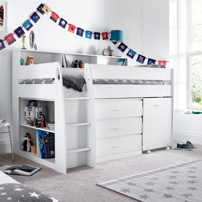 Erin White Mid Sleeper Bed With Desk And Orthopaedic Mattress