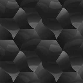 Erismann 3D Geometric Metallic Geo Textured Hexagon Wave Wallpaper Feature Wall Charcoal Silver Grey 339573