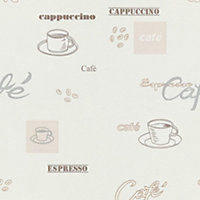 Erismann Cafe Wallpaper Kitchen Espresso Cappuccino Vinyl Textured White Beige 9511-02