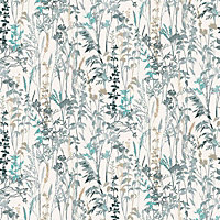 Erismann Casual Chic Cottage Leaf Meadow Wallpaper White Blue Grey 10258-18