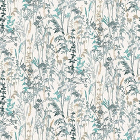 Erismann Casual Chic Cottage Leaf Meadow Wallpaper White Blue Grey 10258-18