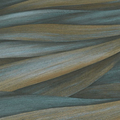 Erismann Casual Chic Leaf Waves Nature Leaves Motif Metallic Textured Wallpaper Blue Dark Green 10257-08