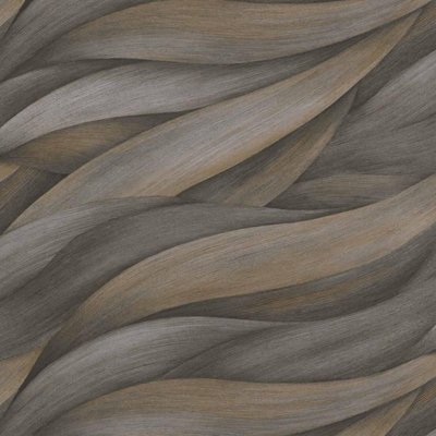 Erismann Casual Chic Leaf Waves Nature Leaves Motif Metallic Textured Wallpaper Dark Brown Grey 10257-10