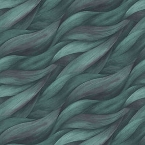 Erismann Casual Chic Leaf Waves Nature Leaves Motif Metallic Textured Wallpaper Petrol Purple 10257-18