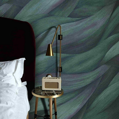 Erismann Casual Chic Leaf Waves Nature Leaves Motif Metallic Textured Wallpaper Petrol Purple 10257-18