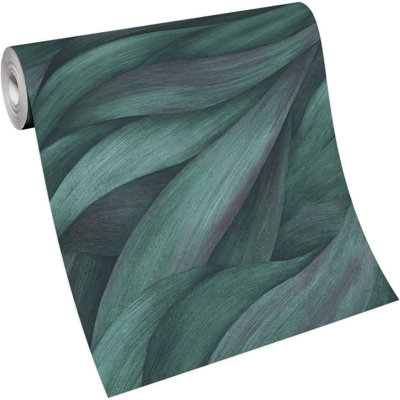 Erismann Casual Chic Leaf Waves Nature Leaves Motif Metallic Textured Wallpaper Petrol Purple 10257-18